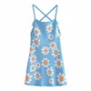 Sommar kvinnor blommig klänning elegant avslappnad mode chic lady backless kawaii kvinna kort glidande sol klänning robes 210709