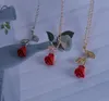 رومانسية روز الأحمر قلادة قلادة عيد الحب هدية قلادات لصديق صديقة مصمم النساء مجوهرات اكسسوارات