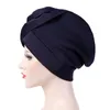 2021 Big Flower Handmade Turban Moda Solid Color Cancer Chemo Czapki Czapka Muzułmańska Wewnętrzna Hidżab Head Cover Woman Wrap Head