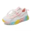 Fashion Boys Girl's Sports Shoes Rainbow Sole Mesh Kids Running Tennis Shoes Comfortable Soft Non Slip Children's Sneakers G1025