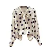 Kvinnor Spring Autumn Style Chiffon Bluses Shirts Lady Casual Bow Tie Collar Polka Dot Printed Blusas Tops 210226