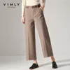 Vimly automne hiver femmes jambe large pantalon élégant bureau dame taille haute ceinture ample décontracté femme épais Long pantalon 98893 201012