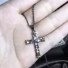 Collane da donna con pendente a forma di croce di lusso da uomo di moda, gioielli Hip Hop, in argento, con diamanti bianchi, pietre preziose5356494