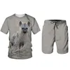 メンズトラックスーツ夏の動物の子犬3D印刷Tシャツショーツスーツ原宿スポーツウェアOネック半袖