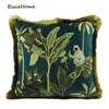 ESSIE HOME Plantes tropicales Feuilles de palmier Motif animal Singe Impression numérique Housse de coussin en velours Taie d'oreiller avec pompon doré 210315