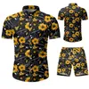 2020 mode hommes vêtements ensemble été fleur t-shirt hommes coupe ajustée chemise décontractée hommes coton à manches courtes T-shirt sportwaer survêtement Y0831