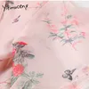 Yitimuceng Floral Print Blouse Kvinnor Ruffles Bow Lace Up Strapless T Shirts Loose Chiffong Clothes Summer Fashion Toppar 210601