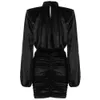 Sexy Black Pleated Long Sleeve Turtleneck Top Night Club Party Short Mini Dress Office Ladies Suit 210525