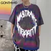 Gonthwid Tees Gömlek Streetwear Hip Hop Kravat Boya Punk Kaya Gotik Rapçi Kısa Kollu Tişörtleri Harajuku Rahat Pamuk T-shirt Tops C0315