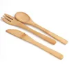 Platsulär sätter porslin 16cm naturlig bambu bestick kniv gaffel sked utomhus camping dinnerware set köksredskap
