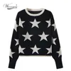 Kvalitet Fall Winter Women's Sweater O-Neck Star Pullover Knitting Tröjor Långärmad Med Split Casual Jumper C-288 210812