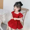 女の子赤いドレス半袖子供夏のドレス女の子のための女の子の衣装のクリスマスのドレスvestidos para 210715