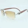 Rhinestone Square Sunglasses Classic Wood Buffalo Horn 3mm Diamond Sun Glasses Mens Rimless Sunglass Shade Eyewear French