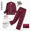 Langarm-Pyjamas für Frauen, 100 % Baumwolle, kariert, rot, Nachtwäsche, Revers, lässiger Druck, Set, 2-teilig, Plus-Size-Pijamas, Heimkleidung 210809