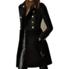 Kobiety Jesień Zima Długa Kurtka Wełniana Płaszcz Czarny Podwójny Pasek Pas Slim Fit Fleece Plus Size Ladies Trench Coats Elegancki