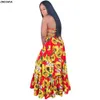 nouvelles femmes été tournesol imprimé hatler cou sans manches grande balançoire maxi robe vintage mode robes longues robe GlSMN3087 210302