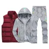 Sweat Anzug Winter Herrenbekleidung Männer Sets 3 Stück Weste Hoodie Set Fleece Reißverschluss Casual Sport Sweatpant Männer Trainingsanzug Outfit 211109