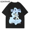 Gonthwid tees tops streetwear harajuku cartoon abelha impressão algodão tshirts casual hip hop moda smmer homens manga curta t-shirts c0315