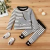 Herfst kinderen sets casual jongens lange mouw o hals print olifant gestreepte t-shirt broek schattige meisjes kleding 210629