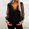 T-shirt da donna 2021 Moda Top Colore solido Manica lunga Casual V Neck Sexy Shirts Streetwear Donna Abbigliamento Pullover