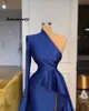 Abendkleider 2023 Marokkanische Kaftan Muslimische Abendkleider Meerjungfrau Langarm Satin Arabisch Dubai Königsblau Formale Kleider Vestidos