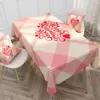 Valentine Table Cloth Waterproof Cotton and Linen Material Table Runner Red Pink Plaid Love Non-Slip Burlap Rectangle Tableclothes