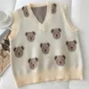 Azyt Lente Herfst Gebreide Vest Sweater Pullover Dames Cartoon Print V-hals Dames Knit Mouwloze Tank Tops Vrouw 210819