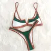 Vintage rétro Bikini Patchwork maillot de bain string brésilien Sexy maillots de bain femme été Micro V-bar vert maillots de bain 210625