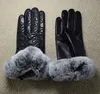 Leather Mittens for Female Winter Touch Screen Rex Rabbit Fur mouth Warm windproof fashion outdoor sheepskin gloves