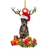 2021 Drewniany Cute Dog Christmas Tree Ornament Xmas Shatterproof Figurki Ball Decor Narodzenia Party DIY Błogosławieństwa Deer Budant Rzeźby Prezent