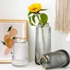 Luxury Vintage Striped Glass Vase Gold Line Flower Arrangement Home Living Room Transparent Tabletop Bottles Party Decor 211215