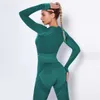 Women Seamless Yoga Set Gym Fitness Leggings Hollow Out Cropped Shirts Sport Suit Long Sleeve Tracksuit Sets 210813