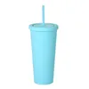 Taza de agua de plástico de 22oz, taza de café de plástico de doble pared, vaso de agua delgado acrílico, vaso de plástico libre de BPA, botella de agua esmerilada de 14 colores