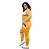Plus Size 2 Piece Set Women Tracksuits Patchwork Crop Top Short Sleeve Leggings Jogger Sport Suit Stretch Wholesale Dropshipping Y0625