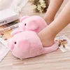 Winter Warm Home Slippers Leuke Roze Kleine Varken Cartoon Ontwerp Volwassen Meisje Dame Pluche Hoofd Silent Indoor Floor Dames Huis Schoenen Y1120