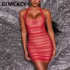 Femmes Mesh Halter Slim Dress Sexy Night Out Party Club Mini Robes 210702