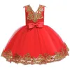 Varejo Novo Sequin Bordado 1-12 Anos Bebê Menina Dress Girls Girls Kids Party Dress Bow Tutu Princesa Vestido Elegante G1129