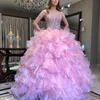 Prachtige ruches Tiered Quinceanera Jurken Crystal Beading Sweetheart Mouwloze Baljurk Prom Dress Organza Feestjurk Avondjurken 2022