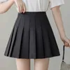 Aelegantmis kawaii solid hög midja pläterad kjol kvinnor söt koreansk stil mini elegant preppy student s girl 210607