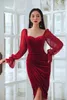 Summer Women Red Lace Midi Dress Sexy Long Sleeve Velvet Bag Hip Dress Fashion Club Celebrity Runway Party Lady Dress 210625