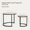 Modern Nesting Coffee Table Set med 2 för vardagsrum Balkong kontor, Round Wood Accent sidobord med robust metallram, enkel montering (naturlig)