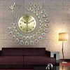 Grande orologio da parete in oro 3D con diamanti pavone Orologio in metallo per la casa Soggiorno Decorazione Orologi fai da te Ornamenti 53x53cm 210930