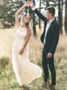 Vestidos de casamento boho elegante vestidos nupciais simples jóias pescoço sem mangas chão comprimento boêmio vestido de noiva tamanho personalizado primavera verão m316