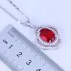 Ohrringe Halskette! Exquisiter roter Granat-Imitat-Kubikzirkonia-Silberfarben-Schmuckset mit Gratis-Tasche H0258