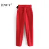 Mulheres Candy Cor Calças Vermelho Rosa Chic Sashes Calças De Negócios Feminino Feminino Zipper Pantalones Mujer P953 210915