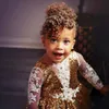 Gold Sequined Flower Girl Dresses With Lace Appliques Illusion Long Sleeves Girls Pageant Dress Kids Birthday Gowns For Po Shoo2498357