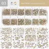 12 Grids Crystals Glass AB Nail Art Diamonds Mixed Style DIY Design Glitter Flat Back Round Nails Rhinestones with Storage Organizer Box