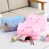 PVC Clear Cosmetic Storage Bag Makeup Organizer Travel Portable Vattentät Transparent Blommigt Toalettsaker Badkedja Pärla Make Up Väskor