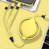 Phone Cables 3 in 1 retractable Stretch cable convenient storage charging Data line For Android Type C moblie Samsung phone 1.1M