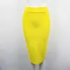 最高品質の女性のスカート膝の長さ黒黄色のグリーンレーヨン包帯鉛筆の女性ファッションフォーマルスカート無料210629